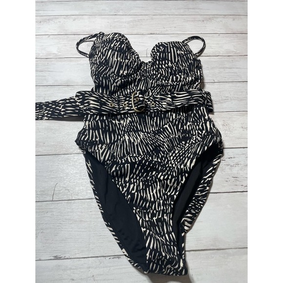 Jonathan Simkhai Noa Swim One Piece Swimsuit Printed Black Underwire Belted S - Picture 3 of 12